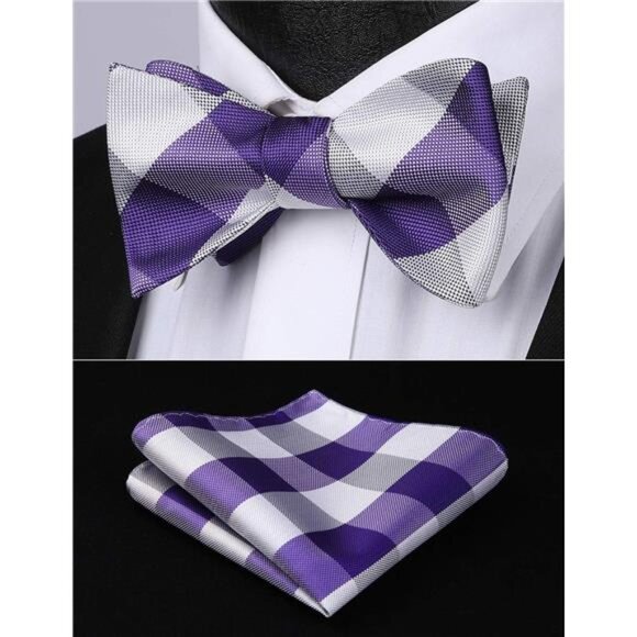 Bow Ties for Men F-07 Purple / White - Picture 2 of 5